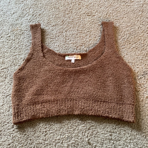 size small fuzzy brown cardigan/crop top - Picture 2 of 4